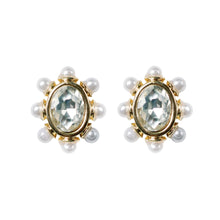 Crystal Pearl Oval Stud Earrings