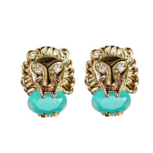 Turquoise and Gold Lion Studs