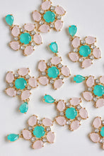 Pink and Turquoise Diamond Pinwheel Statement Earrings