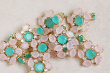 Pink and Turquoise Diamond Pinwheel Statement Earrings