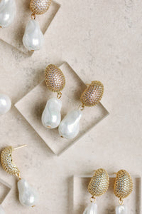 Sparkling Vintage Chunky Gold and Pearl Drop Earrings