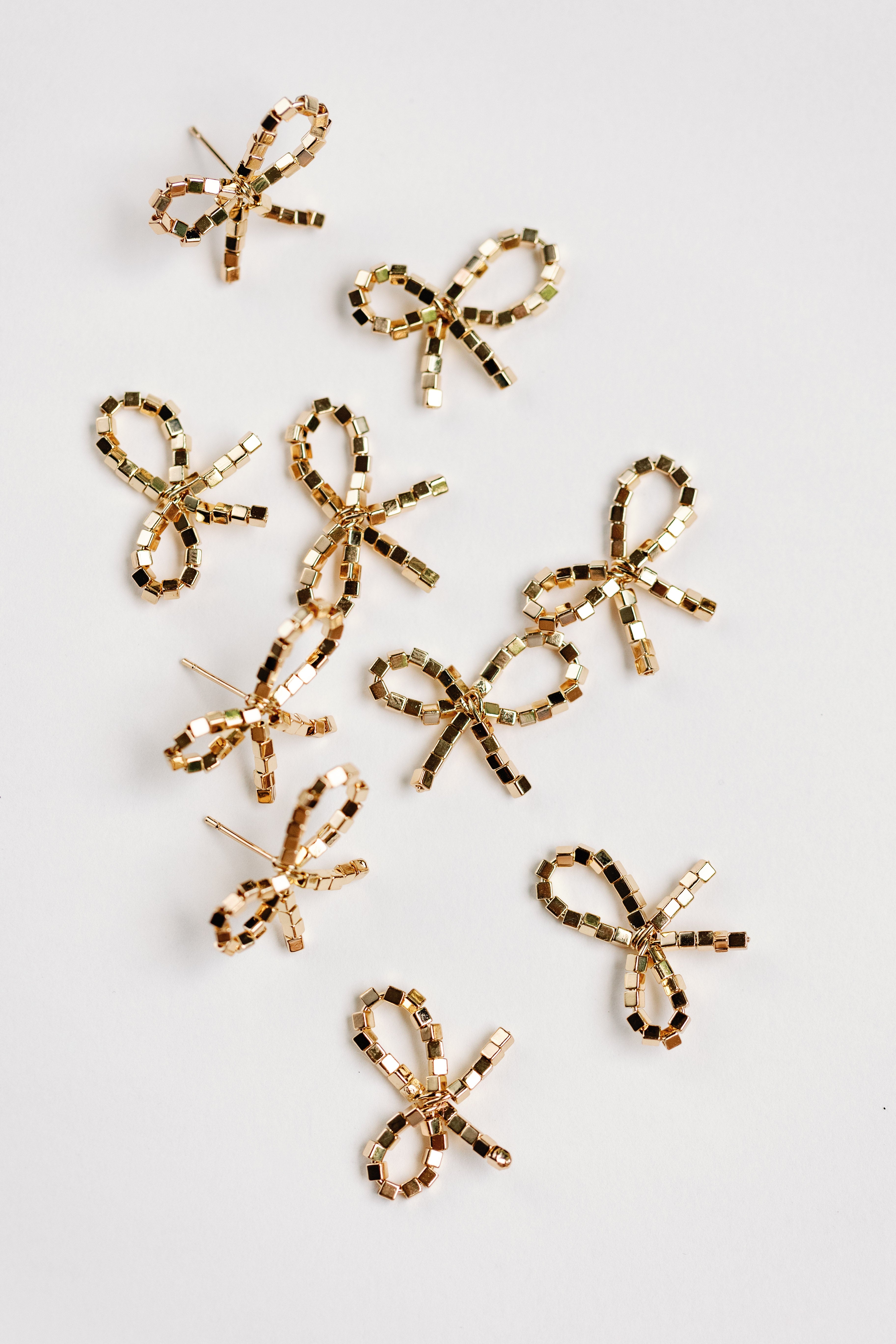 Mini Gold Beaded Statement Bow Earrings