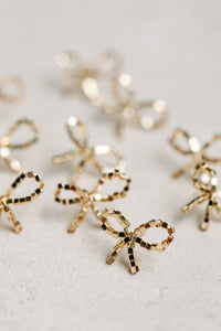 Mini Gold Beaded Statement Bow Earrings