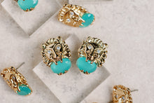 Turquoise and Gold Lion Studs