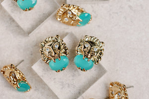 Turquoise and Gold Lion Studs