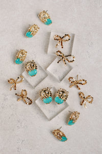 Turquoise and Gold Lion Studs