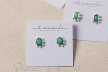 Turquoise and Pearl Oval Stud Earrings