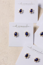 Blue Lapis and Pearl Oval Stud Earrings