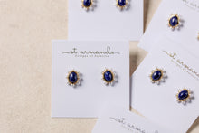 Blue Lapis and Pearl Oval Stud Earrings