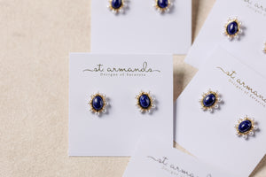 Blue Lapis and Pearl Oval Stud Earrings