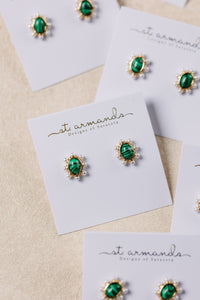 Green Malachite and Pearl Oval Stud Earrings