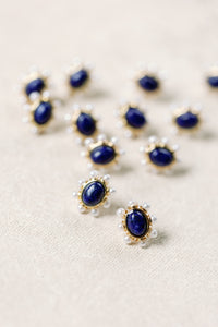 Blue Lapis and Pearl Oval Stud Earrings