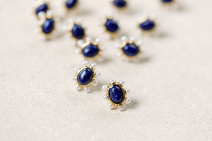 Blue Lapis and Pearl Oval Stud Earrings