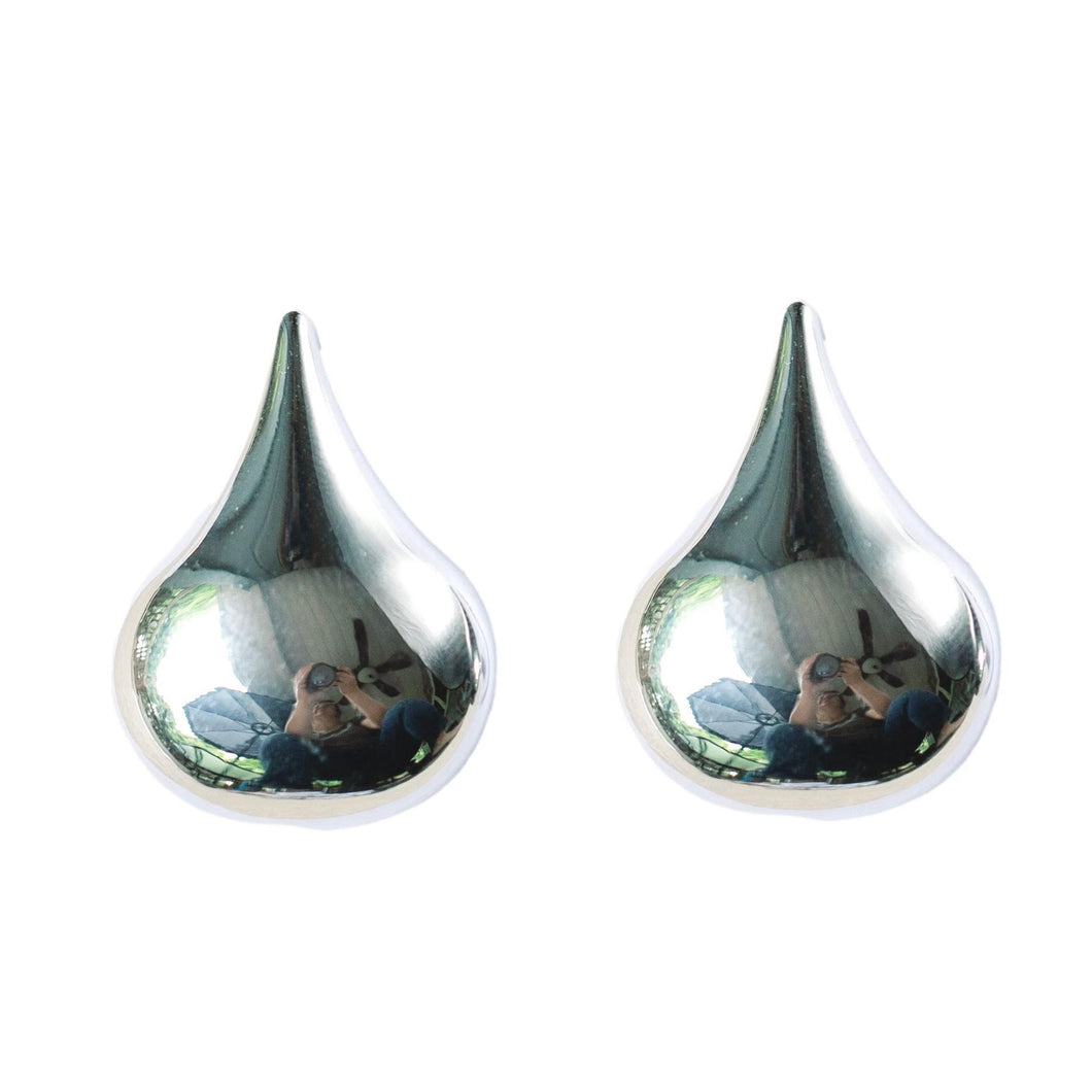 1 Inch Silver Teardrop Statement Studs