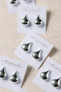 1 Inch Silver Teardrop Statement Studs