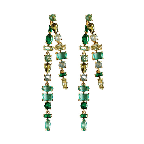 Green Ombre Crystal Layered Duster Statement Earrings