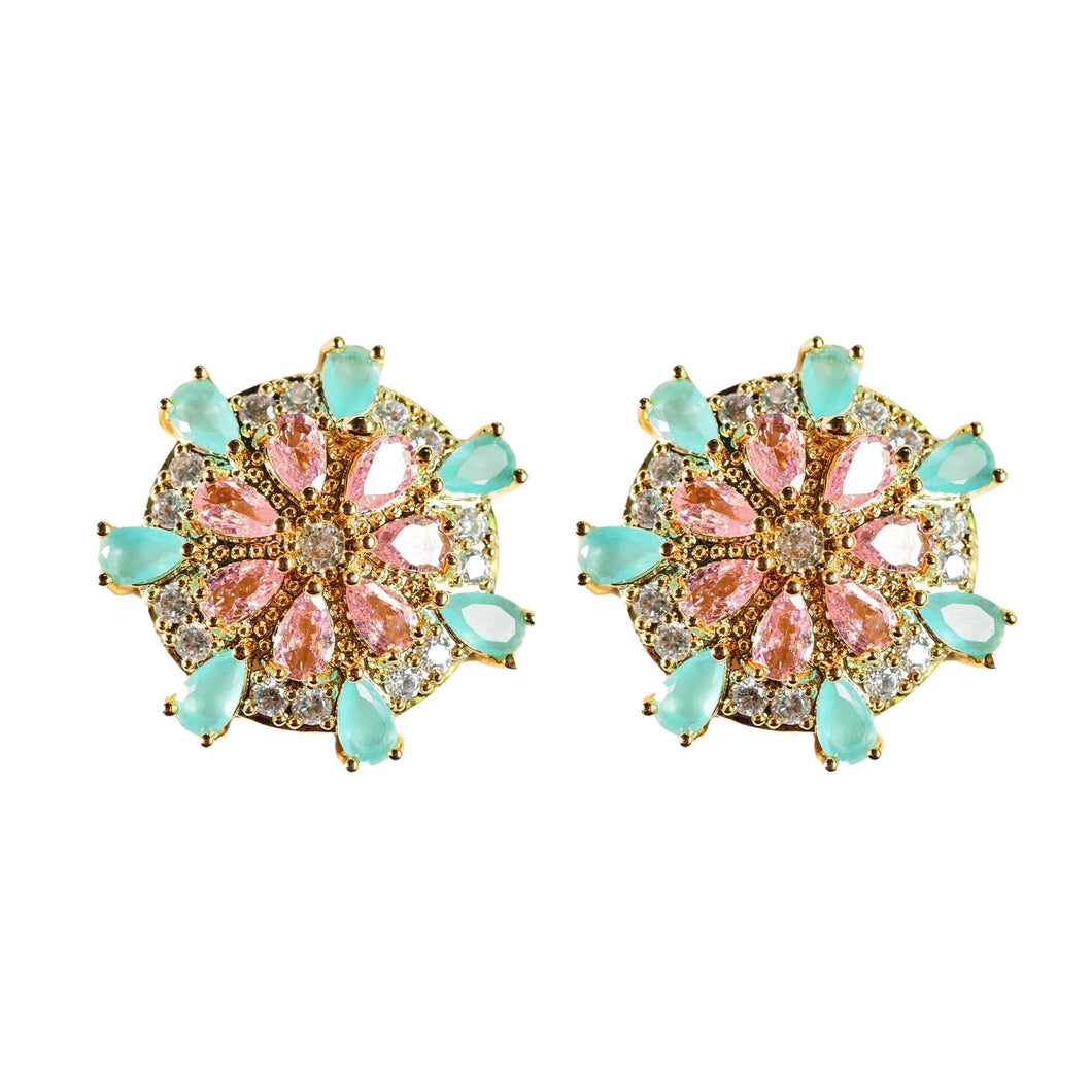 Pink and Turquoise Sparkling Sand Dollar Stud Earrings