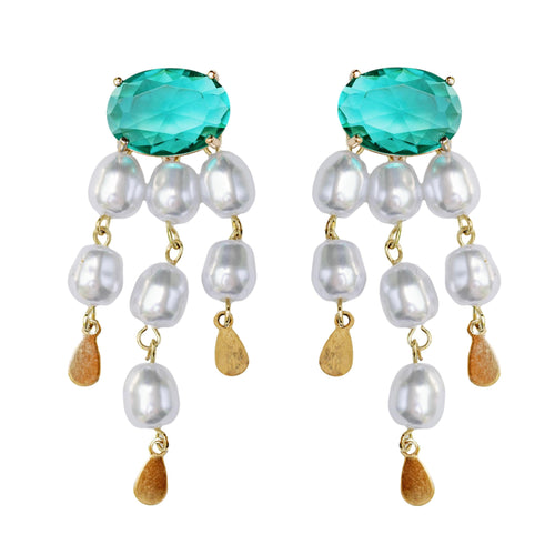 Emerald and Pearl Tassel Earrings