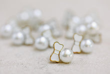 White Tuxedo Bow Mini Pearl Stud Earrings