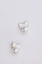 White Tuxedo Bow Mini Pearl Stud Earrings