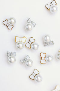 Diamond Bow Mini Pearl Studs