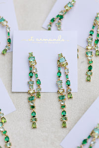 Green Ombre Crystal Layered Duster Statement Earrings