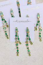 Green Ombre Crystal Layered Duster Statement Earrings