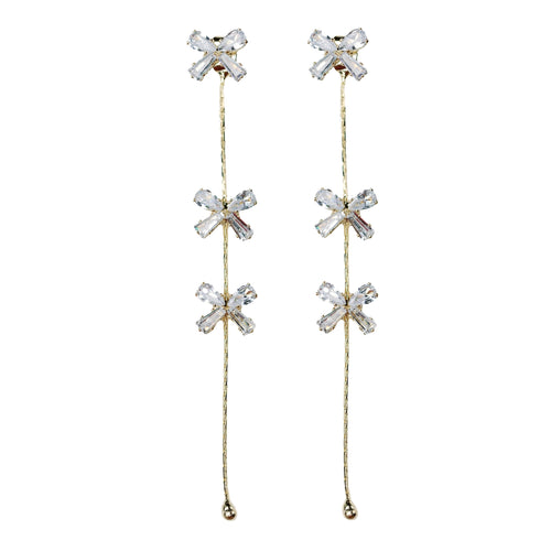 Diamond Bow Gold Duster Drop Earrings