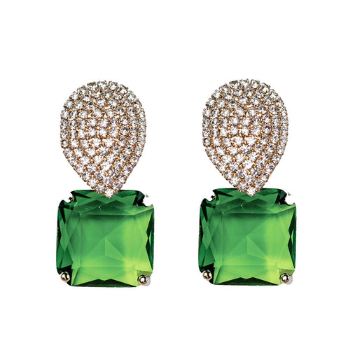 Retro Pave Crystal and Peridot Gum Drop Earrings