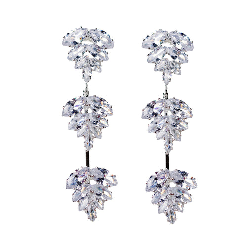 Silver Palm Diamond Drop Earrings