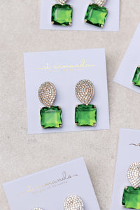 Retro Pave Crystal and Peridot Gum Drop Earrings