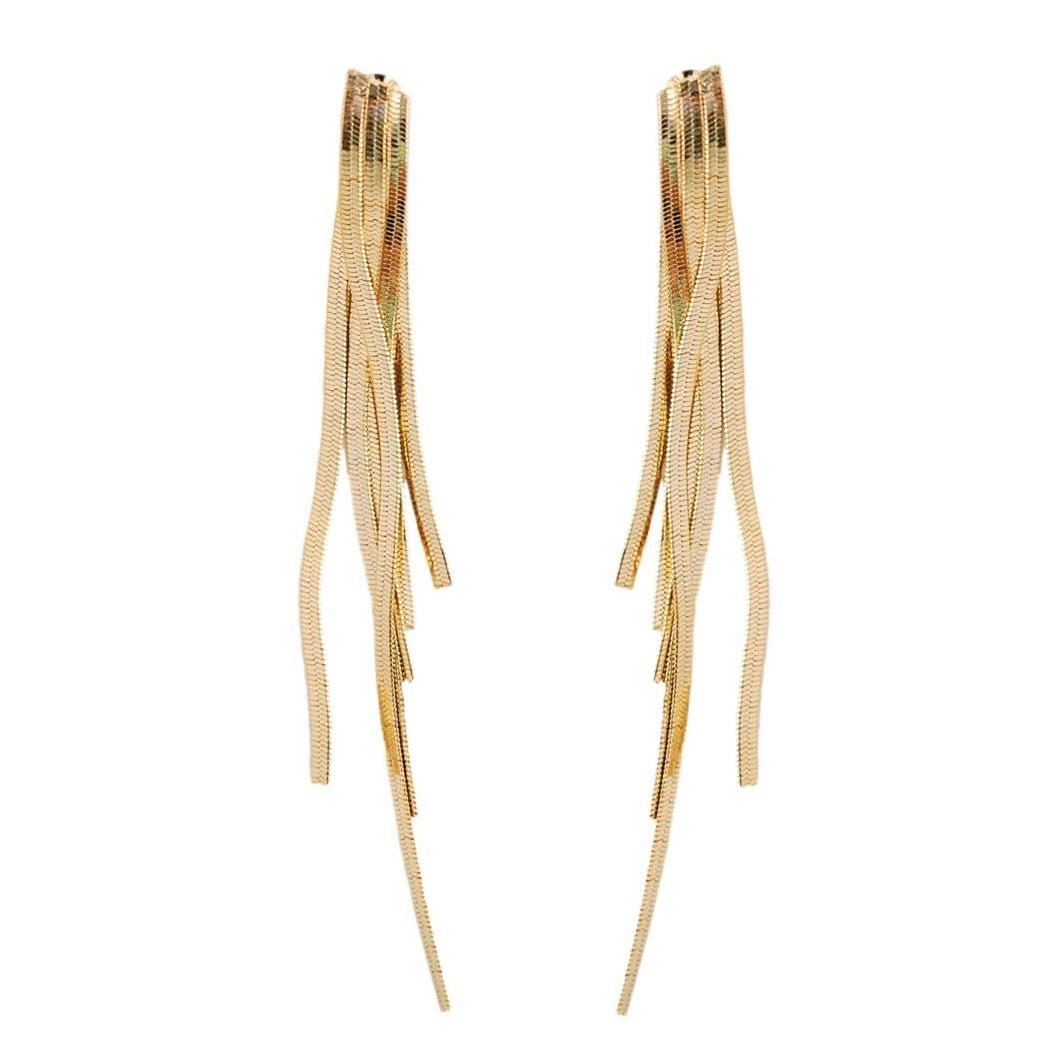 Skinny Gold Cascading Tassel Minimalist Statement Earrings