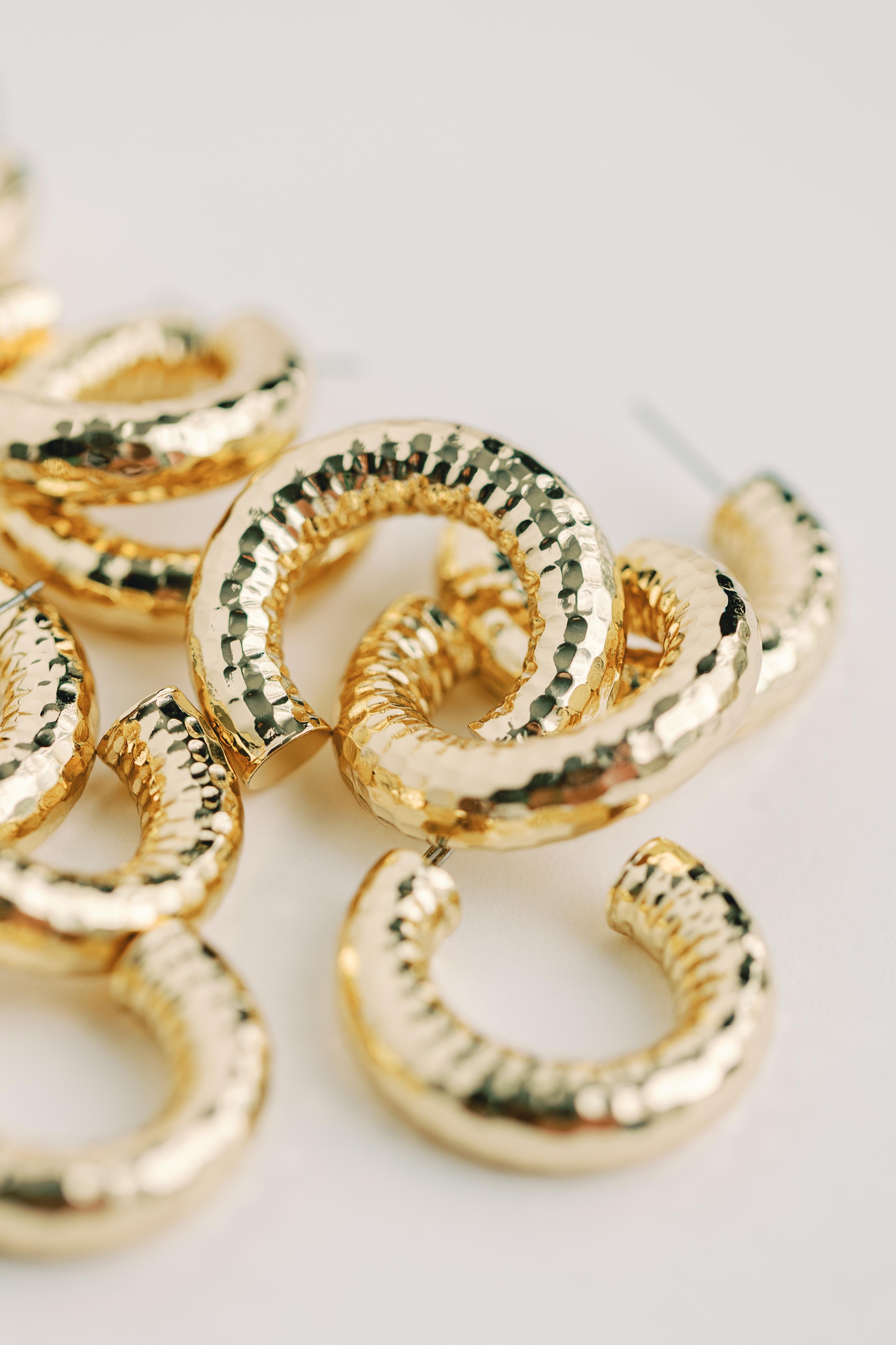 Hammered Gold Vintage Style Hoop Earrings