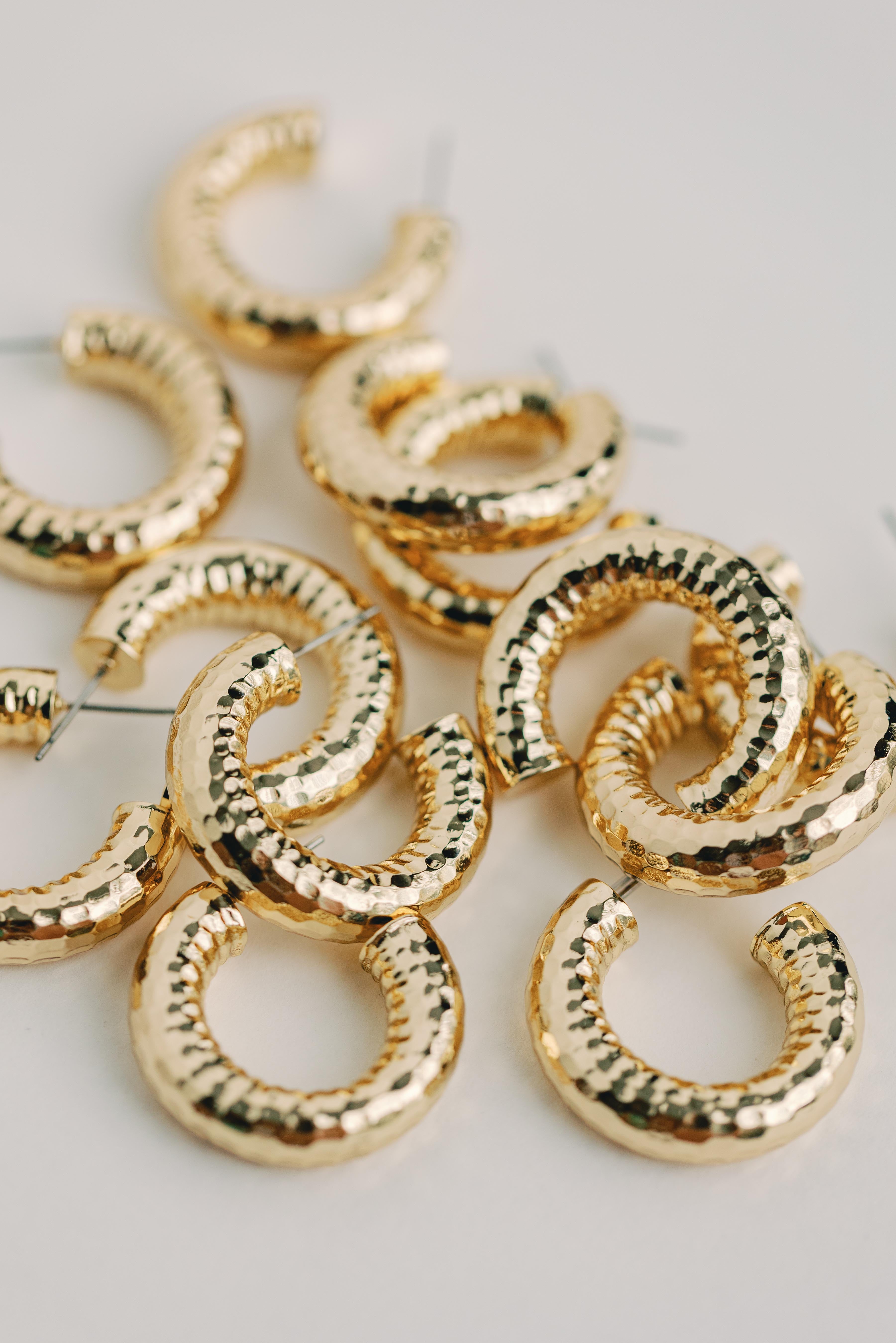 Hammered Gold Vintage Style Hoop Earrings