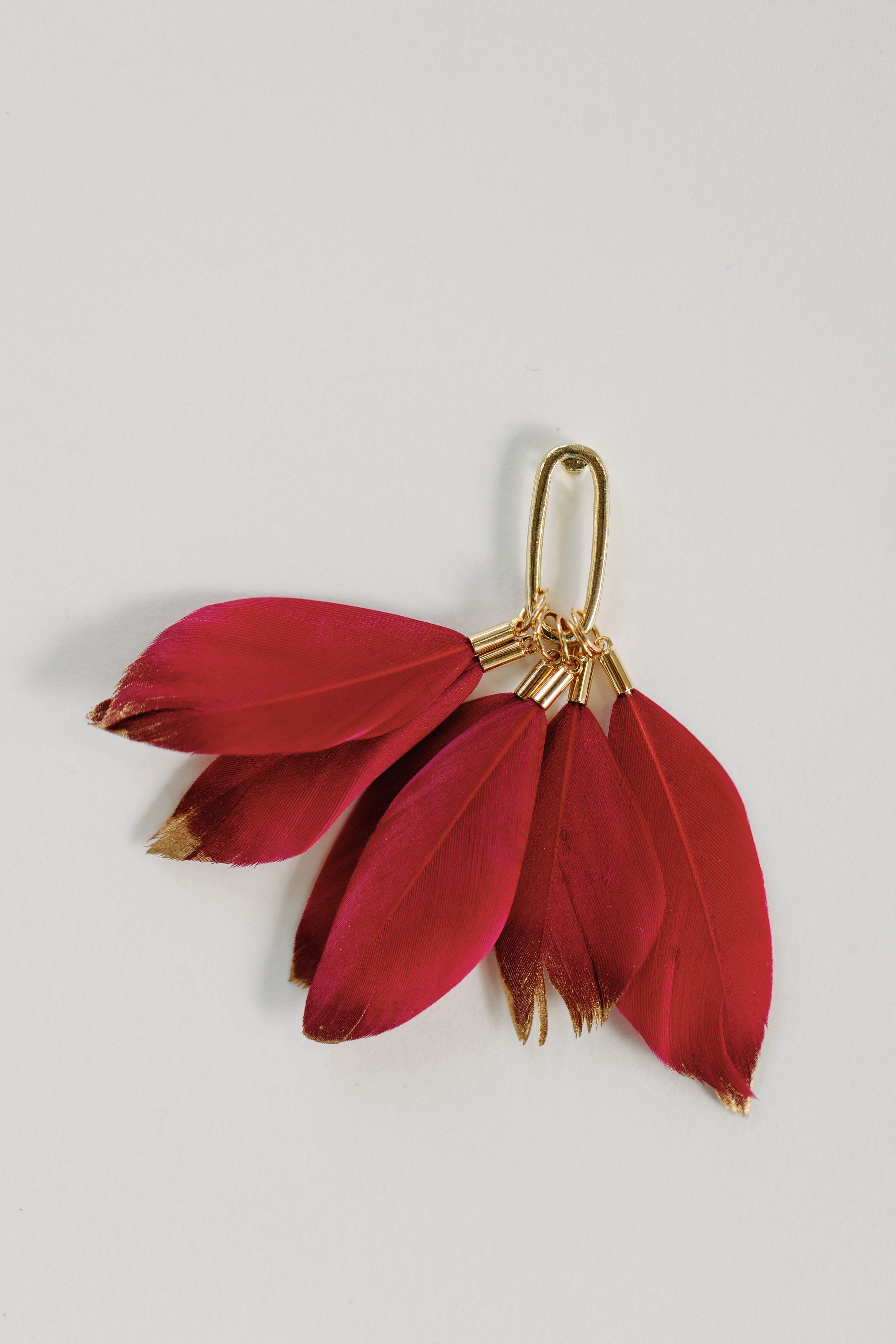 Garnet Gold Dipped Feather Statement Earrings