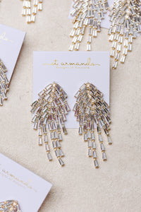 Crystal Waterfall Maxi Tassel Statement Earrings