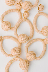 Brown Raffia Pom Pom Hoops