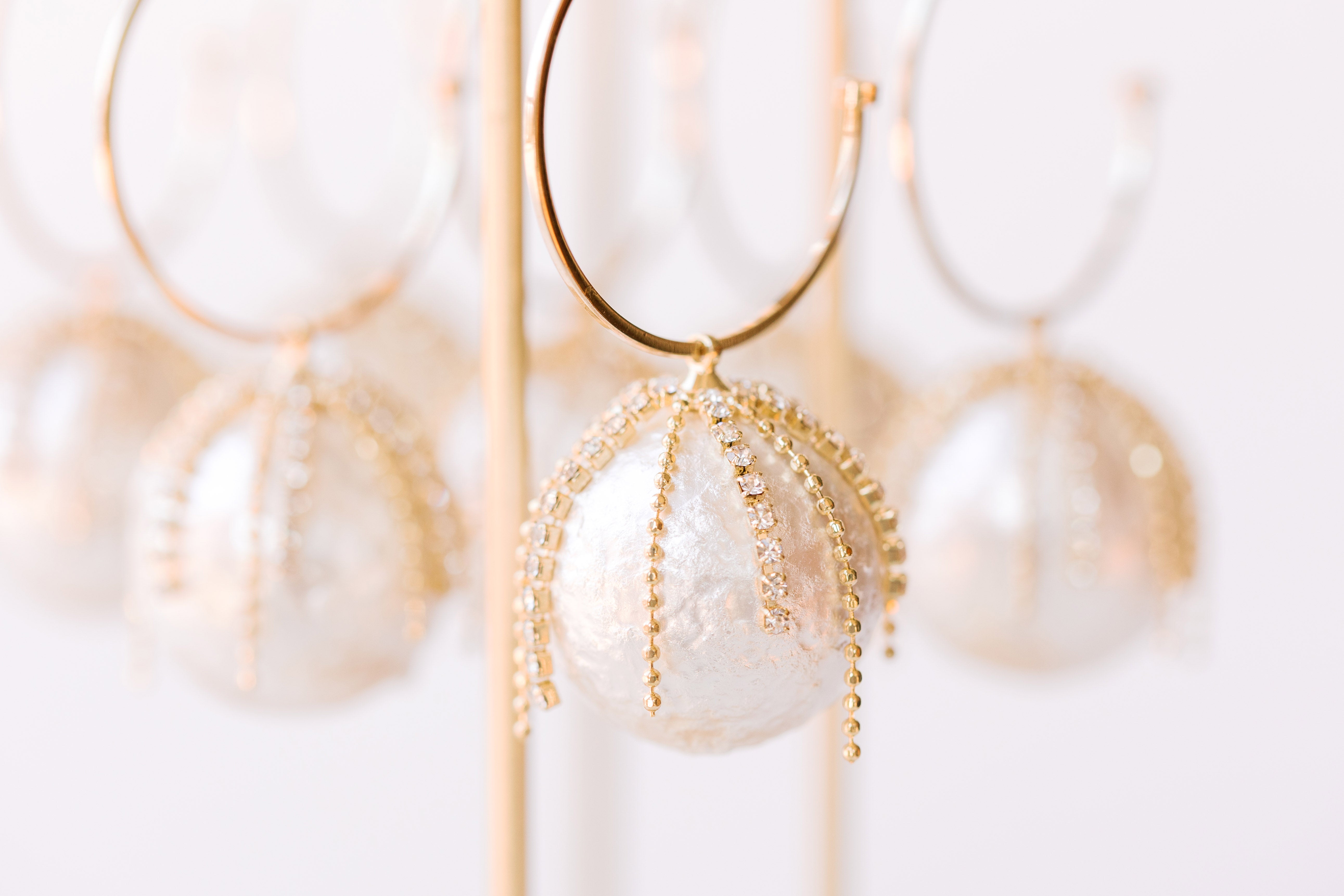 Diamond Fringe Pearl Hoops